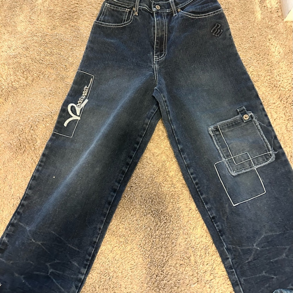 Rocawear Dark Blue Denim Jeans with White Contrast Stitching sz 12 Boys